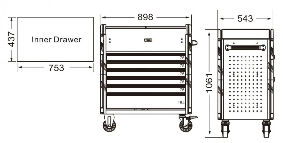 6段工具箱（ステンレス両開天板）